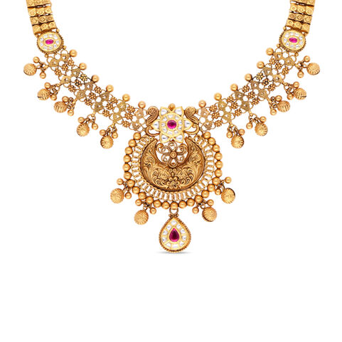 Plain Gold Necklace in Repousse Work